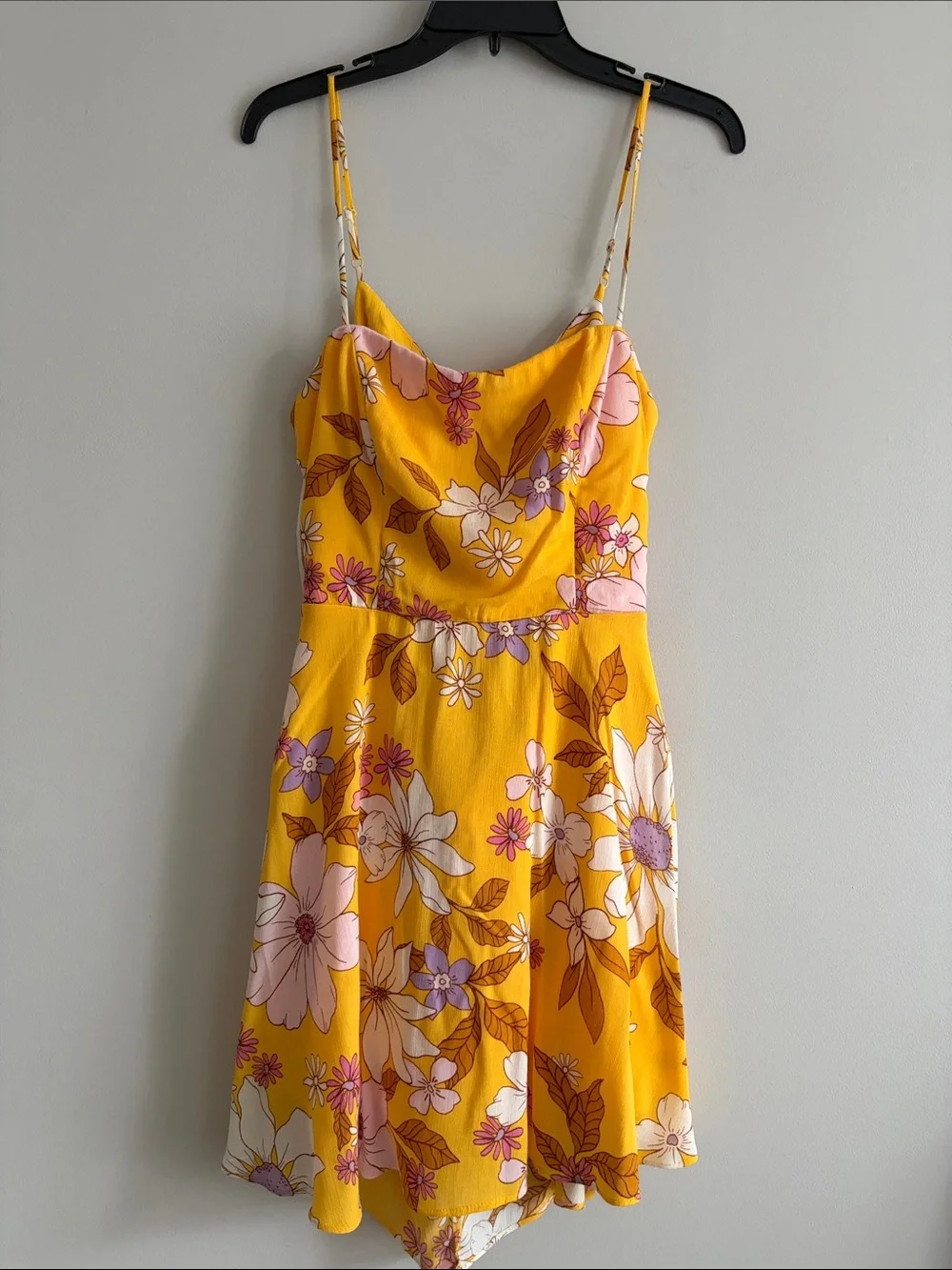 B Darlin Yellow Floral Sundress with Pink & Purple Flowers
